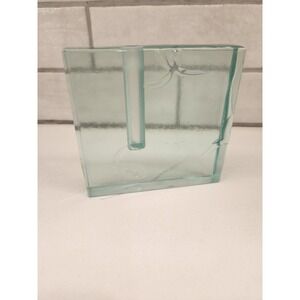 Vtg. Stephen Schlanser Art Glass Etched Square Bud Vase Pen Holder‎ Signed Dated